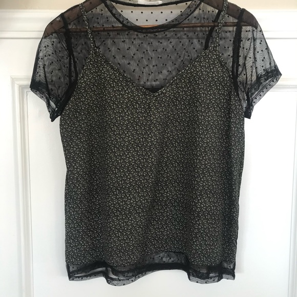π¦SALE Floral Print Polkadot Mesh Top great under cardigan - Picture 6 of 9